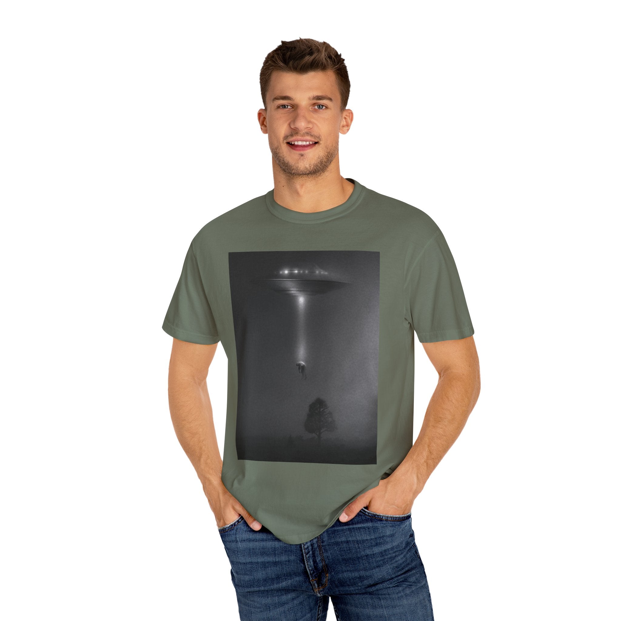 Unisex UFO Encounter T-shirt - Garment-Dyed Cool Tee for Sci-Fi Lovers